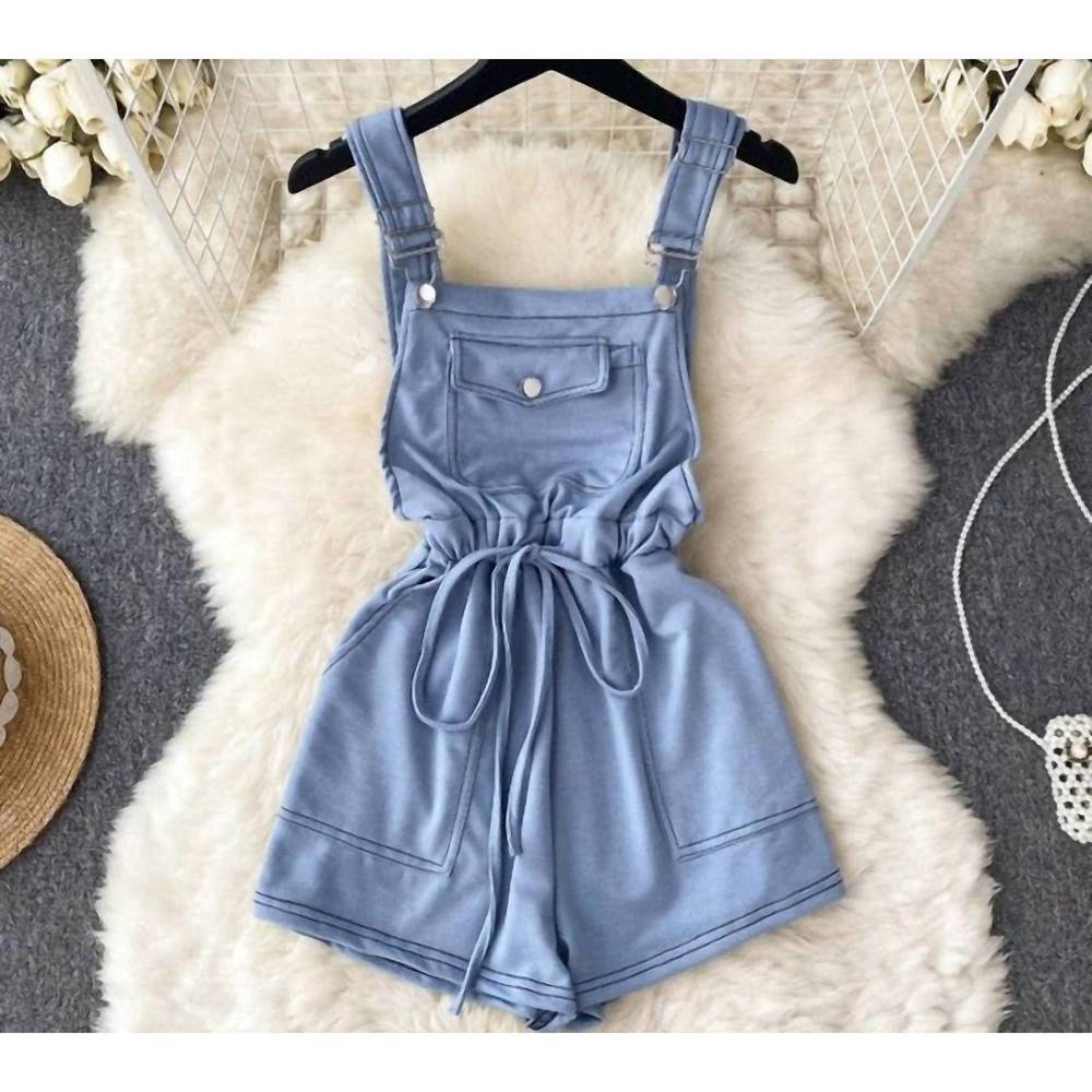 NEW PINK RIPPLE girl's beaty pocket front romper in denim